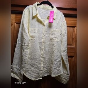 Lilly Pulitzer Yellow Eyelet Button-Down Top